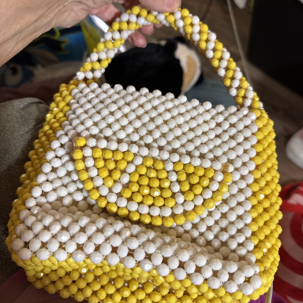 Bouffants And Broken Hearts Lemon Beaded Bag Purse With Removable Strap